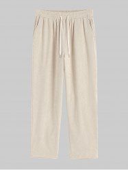 Men's Minimalist Plain Color Straight Leg Drawstring Casual Corduroy Pants -  