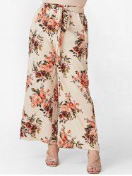 Pantalon large à taille élastique et imprimé floral grande taille - café lumière 1XL | États-Unis 14