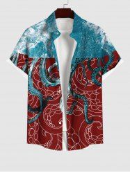Chemise à poches boutonnées grande taille pour homme, imprimé colorblock vagues et pieuvres. - Multi-A 4XL