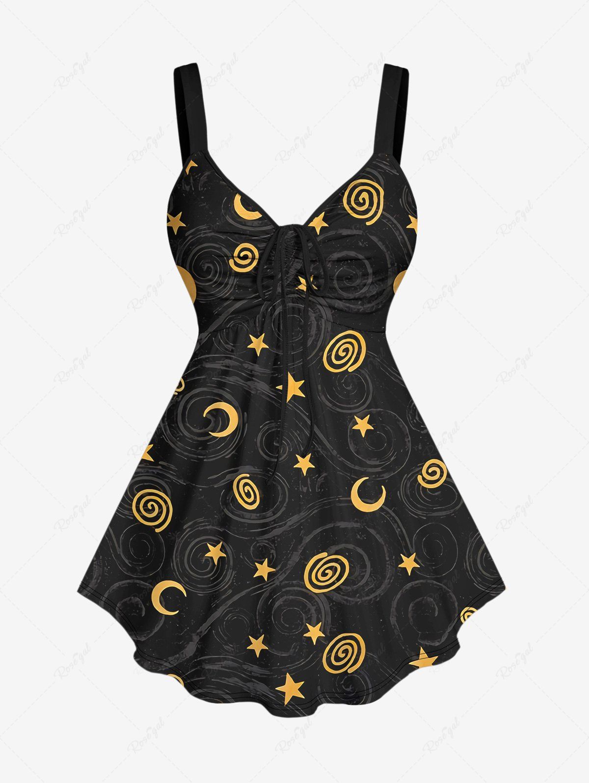 Chic Plus Size Star Moon Swirl Print Cinched Tank Top  