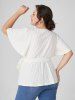 Plus Size Textured V Neck Surplice Self Belt Flare Sleeve Solid Color Tee -  