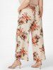 Pantalon large à taille élastique et imprimé floral grande taille - café lumière 1XL | États-Unis 14