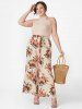 Pantalon large à taille élastique et imprimé floral grande taille - café lumière 4XL | NOUS 20