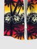 Hawaii Plus Size Flower Coconut Tree Leaf Ombre Colorblock Sky Print Buttons Pocket Shirt For Men -  