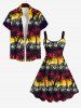 Hawaii Plus Size Flower Coconut Tree Leaf Ombre Colorblock Sky Print Tank Dress -  