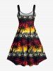 Hawaii Plus Size Flower Coconut Tree Leaf Ombre Colorblock Sky Print Tank Dress -  