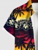 Hawaii Plus Size Flower Coconut Tree Leaf Ombre Colorblock Sky Print Buttons Pocket Shirt For Men -  