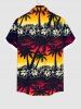 Hawaii Plus Size Flower Coconut Tree Leaf Ombre Colorblock Sky Print Buttons Pocket Shirt For Men -  