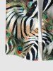Hawaii Plus Size Turn-down Collar Peacock Feather Tiger Zebra Striped Print Button Pocket Shirt For Men - Vert 4XL