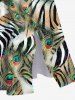Robe Trapèze Rayée à Imprimé Tigre et Plume de Paon avec Poche Grande Taille - Vert M