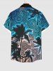 Hawaii Plus Size Turn-down Collar Coconut Tree Vintage Floral Print Button Pocket Shirt For Men - Bleu L