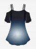 Plus Size Flower Leaf Heart Fog Ombre Colorblock 3D Print Cold Shoulder T-shirt -  