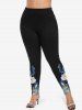 Plus Size Flower Leaf Fog Ombre Colorblock 3D Print Leggings -  