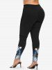 Plus Size Flower Leaf Fog Ombre Colorblock 3D Print Leggings -  
