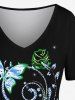 Plus Size Metallic Butterfly Rose Floewr Glitter Light Beam Print T-shirt -  