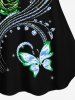 T-shirt Brillant Blouson Papillon et Rose Frisée Métallique Grande Taille - Noir 6X