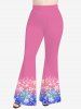 Pantalon Évasé Ombré à Imprimé Galaxie et Fleur Grande-Taille - Rose clair XS
