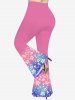 Pantalon Évasé Ombré à Imprimé Galaxie et Fleur Grande-Taille - Rose clair XS
