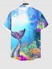 Hawaii Plus Size Turn-down Collar Sea Creatures Underwater World Graphic Mermaid Print Ombre Button Pocket Shirt For Men -  