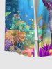 Hawaii Plus Size Turn-down Collar Sea Creatures Underwater World Graphic Mermaid Print Ombre Button Pocket Shirt For Men -  