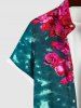 Hawaii Plus Size Sea Rose Flower Print Buttons Pocket Shirt For Men -  