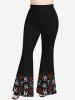 Pantalon Évasé à Imprimé Crânes Fleurs et Squelette Grande-Taille - Noir M