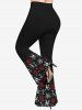 Pantalon Évasé à Imprimé Crânes Fleurs et Squelette Grande-Taille - Noir L