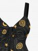 Plus Size Star Moon Swirl Print Cinched Tank Top -  