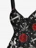 Plus Size Skulls Rose Flower Anchor Print Cinched Tank Top -  