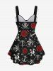Plus Size Skulls Rose Flower Anchor Print Cinched Tank Top -  