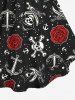 Plus Size Skulls Rose Flower Anchor Print Cinched Tank Top -  