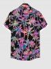 Hawaii Plus Size Ombre Coconut Tree Print Buttons Pocket Shirt For Men -  