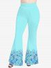 Pantalon Evasé Vague D'Eau Sirène Imprimé de Grande Taille - Bleu clair 3X