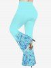 Pantalon Evasé Vague D'Eau Sirène Imprimé de Grande Taille - Bleu clair 3X