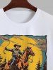 Men's Cowboy Riding Horse in Sunset Graphic Print T-shirt -  