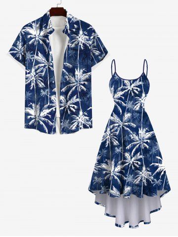 Coconut Tree Print Plus Size Matching Hawaii Beach Outfit - BLUE