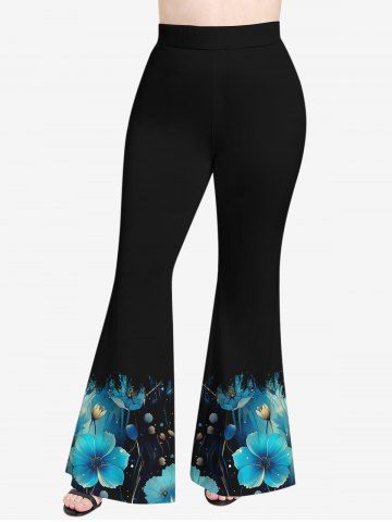 Plus Size Flowers Glitter 3D Print Flare Pants