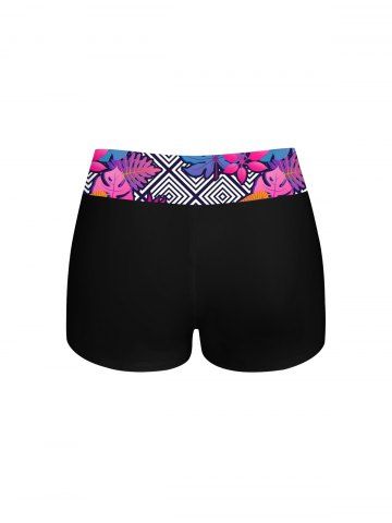 Hawaii Plus Size Ombre Leaf Geometric Plaid Print Boyleg Tankini Swimsuit (Adjustable Shoulder Strap)