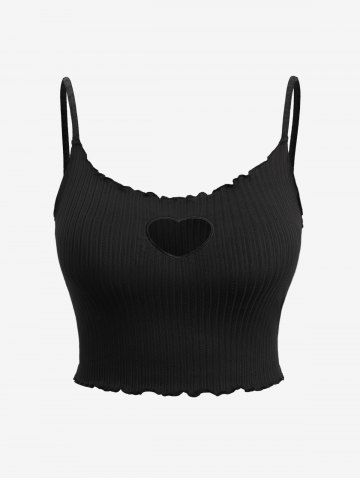 Plus Size Heart Hollow Out Textured Solid Backless Cami Top - BLACK - M | US 10