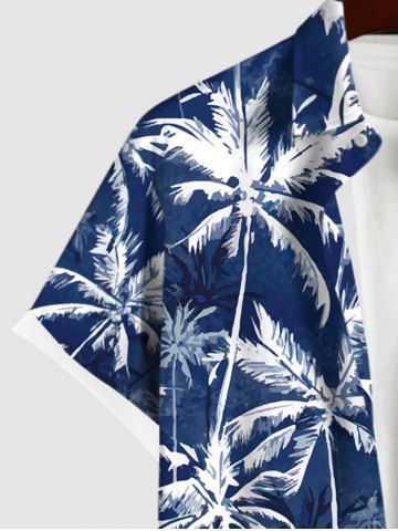 Hawaii Plus Size Coconut Tree Print Buttons Pocket Shirt For Men