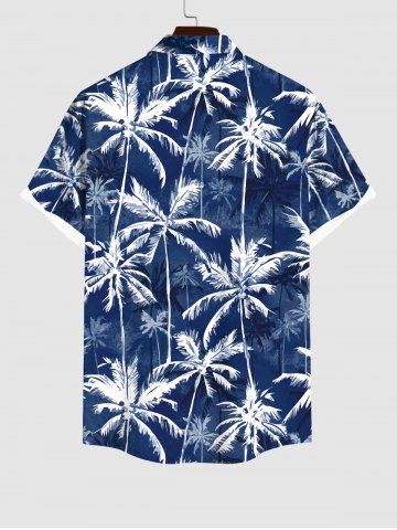 Hawaii Plus Size Coconut Tree Print Buttons Pocket Shirt For Men