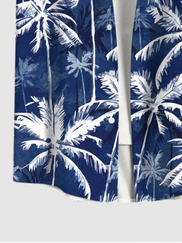 Hawaii Plus Size Coconut Tree Print Buttons Pocket Shirt For Men