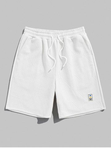 Geometric Textured Basic Drawstring Shorts - WHITE - M