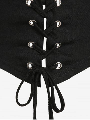 Plus Size Medieval Renaissance Ruched Off Shoulder  Asymmetrical Tee With Grommets Lace Up Marled Waistcoat