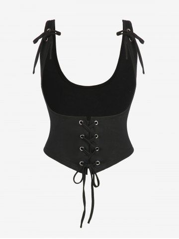 Plus Size Medieval Renaissance Ruched Off Shoulder  Asymmetrical Tee With Grommets Lace Up Marled Waistcoat