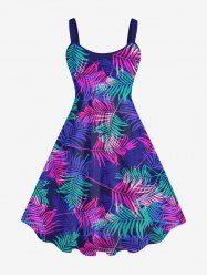 Hawaii Plus Size Colorful Coconut Tree Leaf Print Backless A Line Tank Dress -  