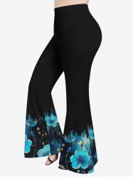 Pantalon Évasé à Imprimé Fleurs Brillantes 3D Grande-Taille - Noir XS
