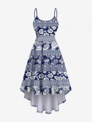 Plus Size Pineapple Floral Coconut Tree Striped Print Backless High Low A Line Hawaii Asymmetric Dress -  