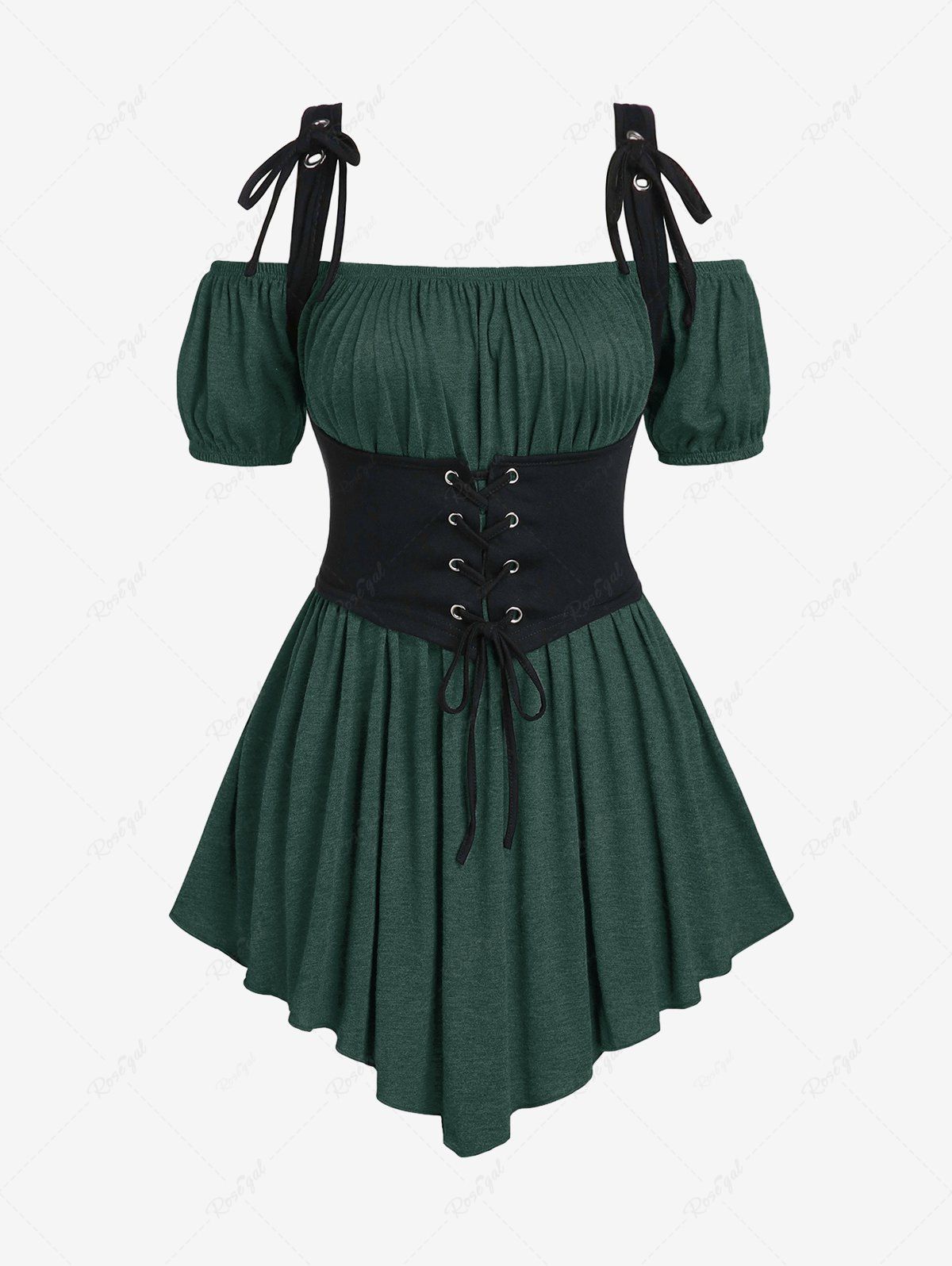 Sale Plus Size Ruched Off Shoulder  Asymmetrical Tee With Grommets Lace Up Marled Waistcoat  