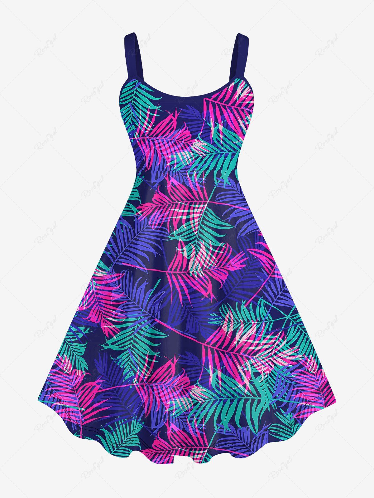 Outfit Hawaii Plus Size Colorful Coconut Tree Leaf Print Backless A Line Tank Dress  